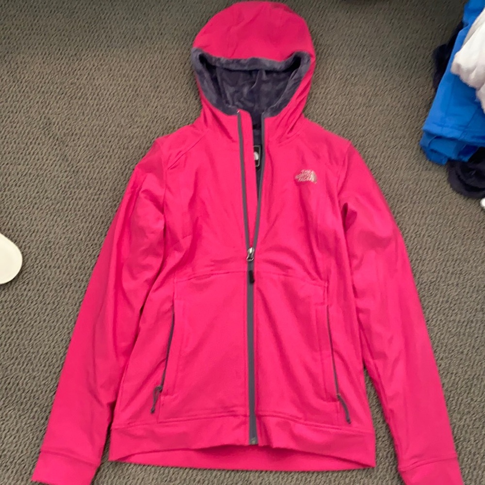 North face water proof jacket fuzzy inside w/ hood